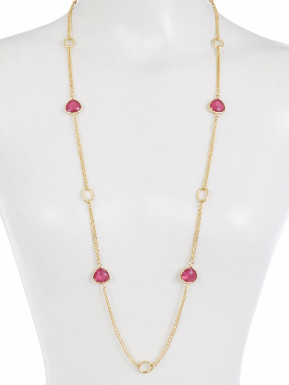 Rivka Friedman Gold Tone Bezel Set Faceted Pink Crystal Twisted Cable Necklace